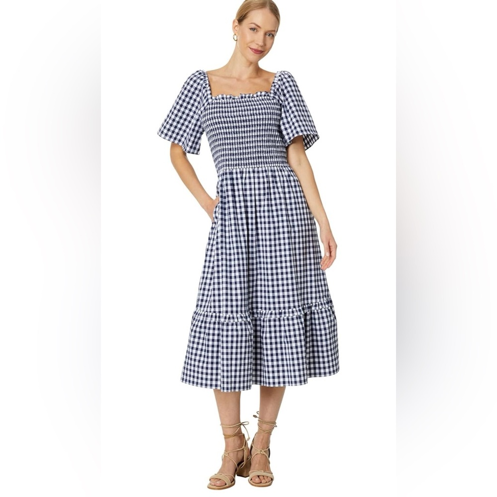 NWOT Draper James Deana Smocked Blue and White Gingham Dress XXL